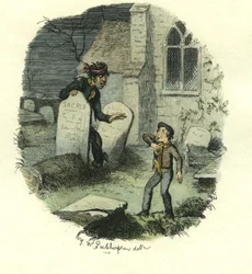 Pip et le forçat, Grandes Espérances, c.1885 (gravure coloriée à la main)